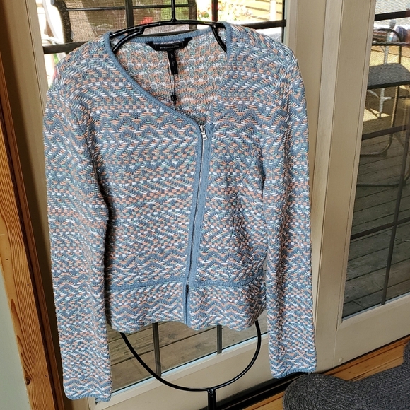 BCBGMaxAzria Alayna Unique Zip/Or Opened Textured Knit Sz. L Jacket NWT - Picture 1 of 15